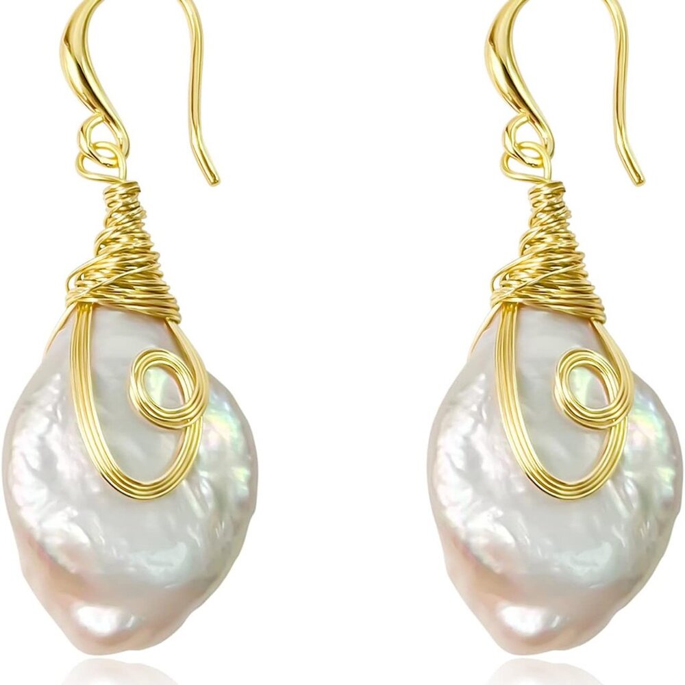 25-30mm Freshwater Baroque Keshi Pearl Dangle Drop Earrings For Women